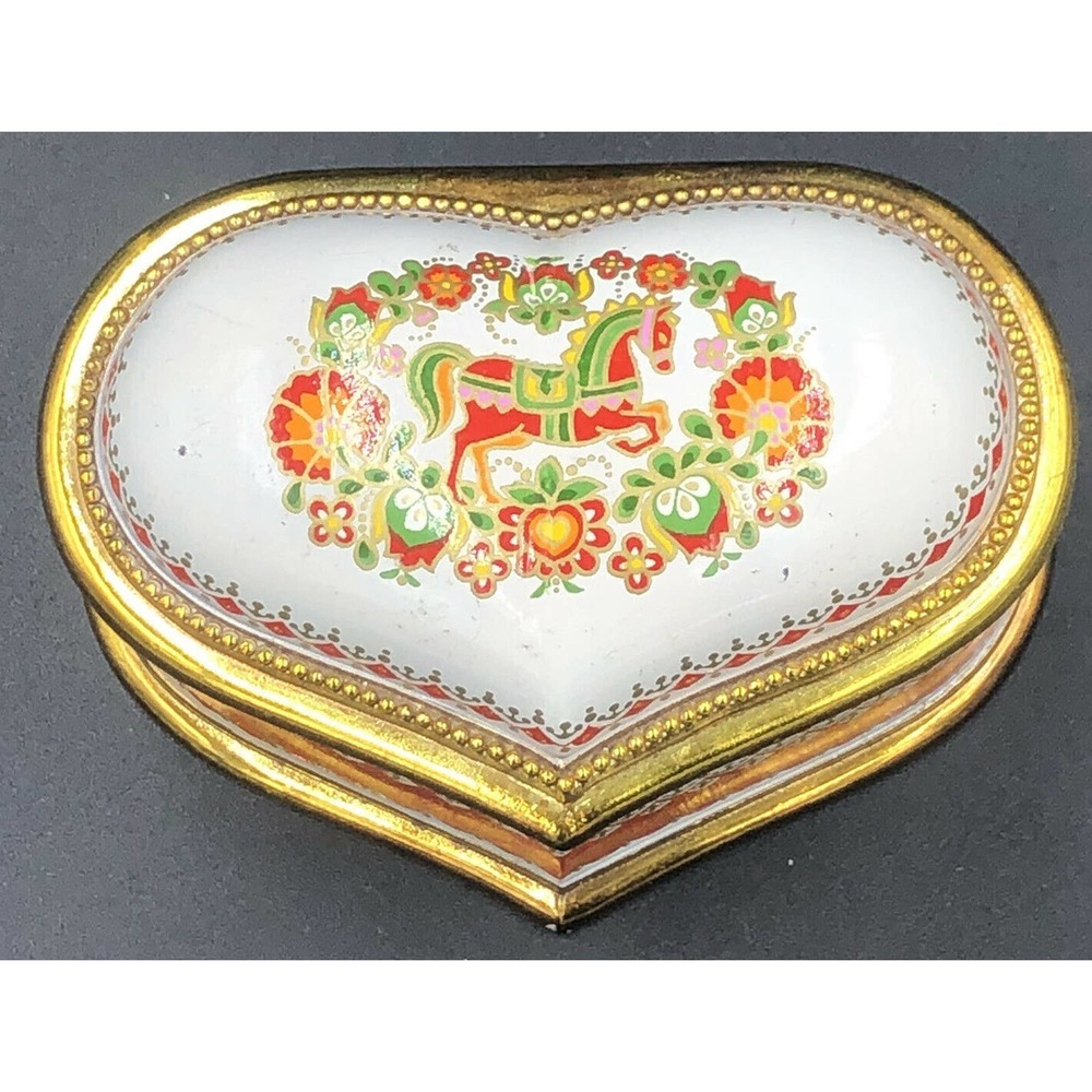 SANKYO JAPAN VINTAGE HEART MUSIC BOX Horse Enamel